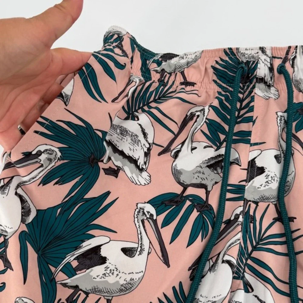 George tropical‎ Swim Trunks Pelican Palm Print Size M Pink Teal Beach Shorts